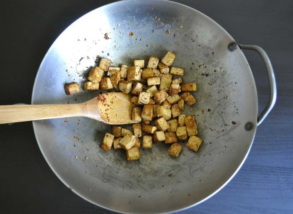 Thai Basil Tofu Stir fry - pan fried tofu
